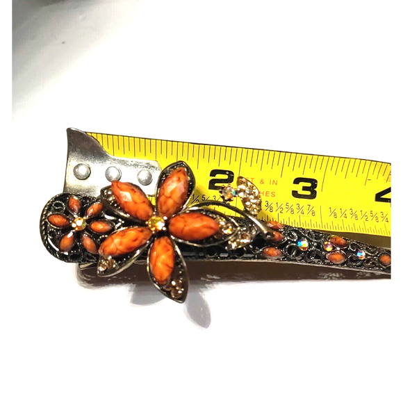 Barrette Hair Clip Large 5" X 11/2" Copper Tone Brown Plastic Beading - Picture 4 of 10